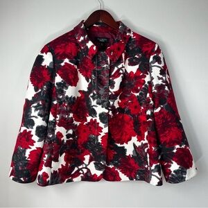 Talbots Women's 16 Red Floral Collared Blazer Jacket Lined Cotton Spandex